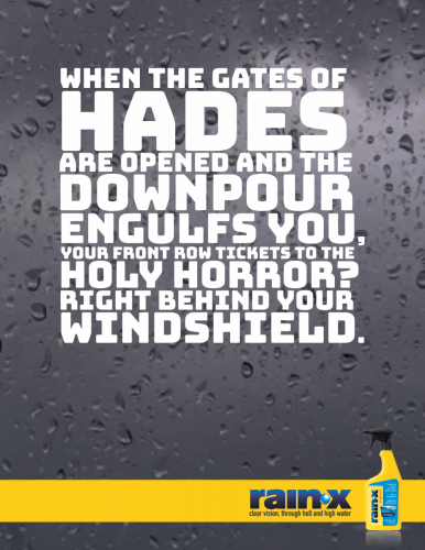 RainX print ad, gates of hades